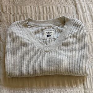 American Eagle Outfitters Women's Cream Waffle-Knit V-Neck Sweater